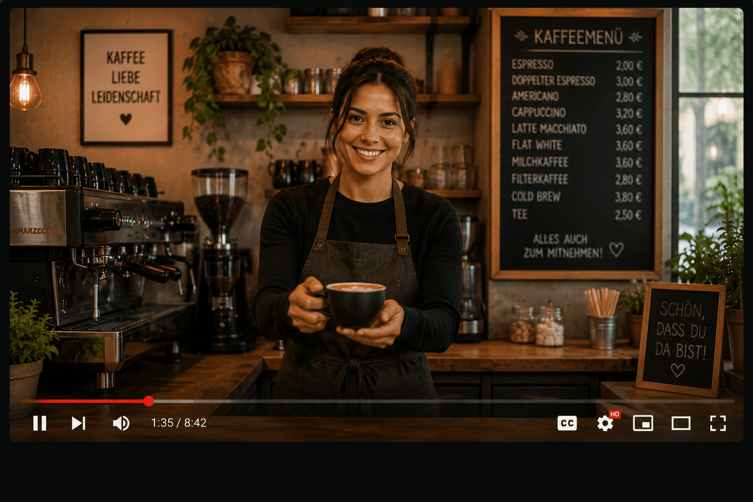 German learning video — barista café scene